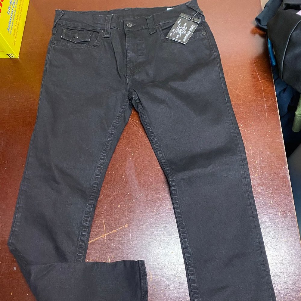 True Religion Mens Black Rocco Flap Relaxed Fit Skinny Denim Jeans Size 36